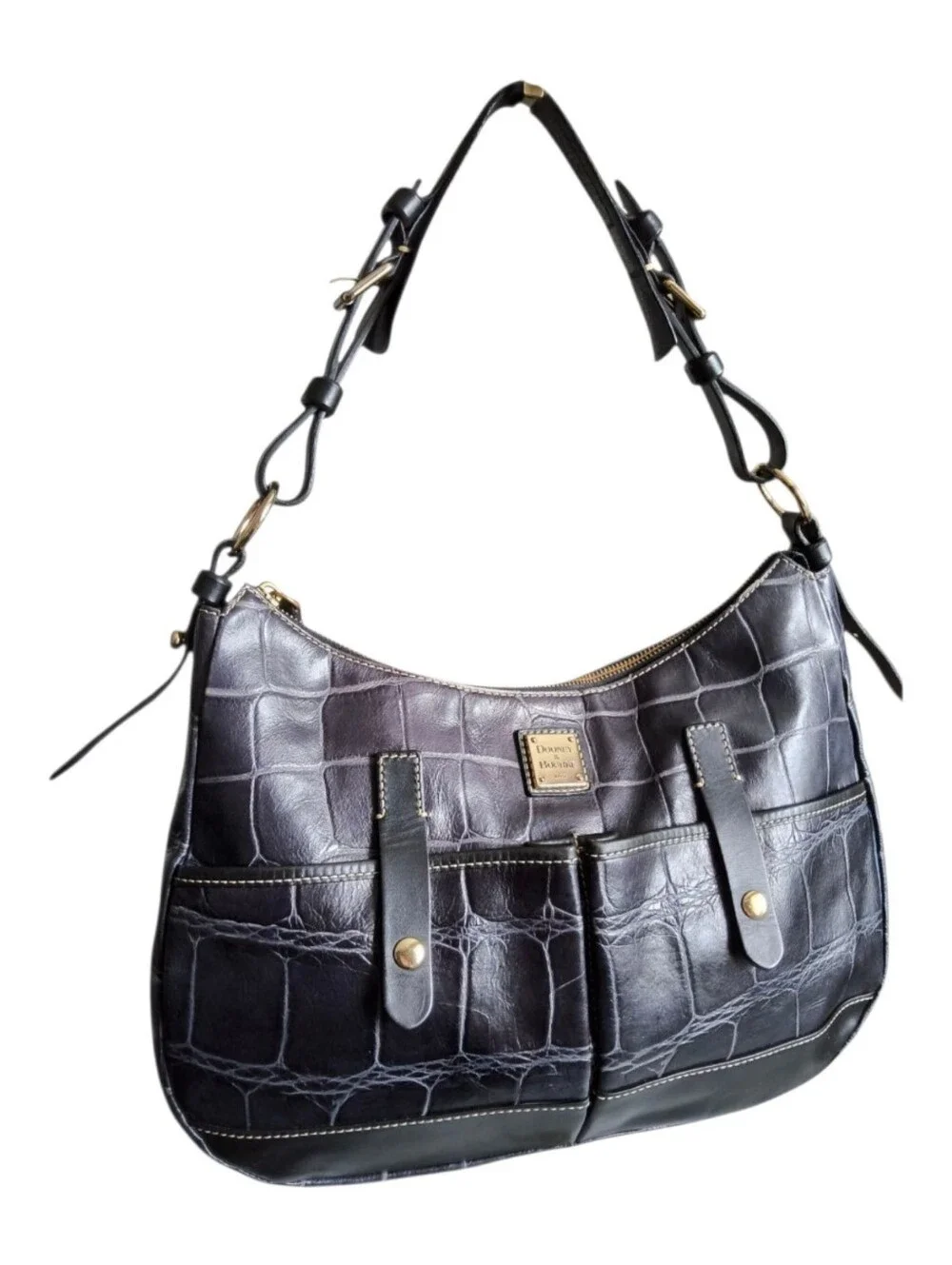 Dooney & Bourke Black Croc-Embossed Leather Shoulder Bag